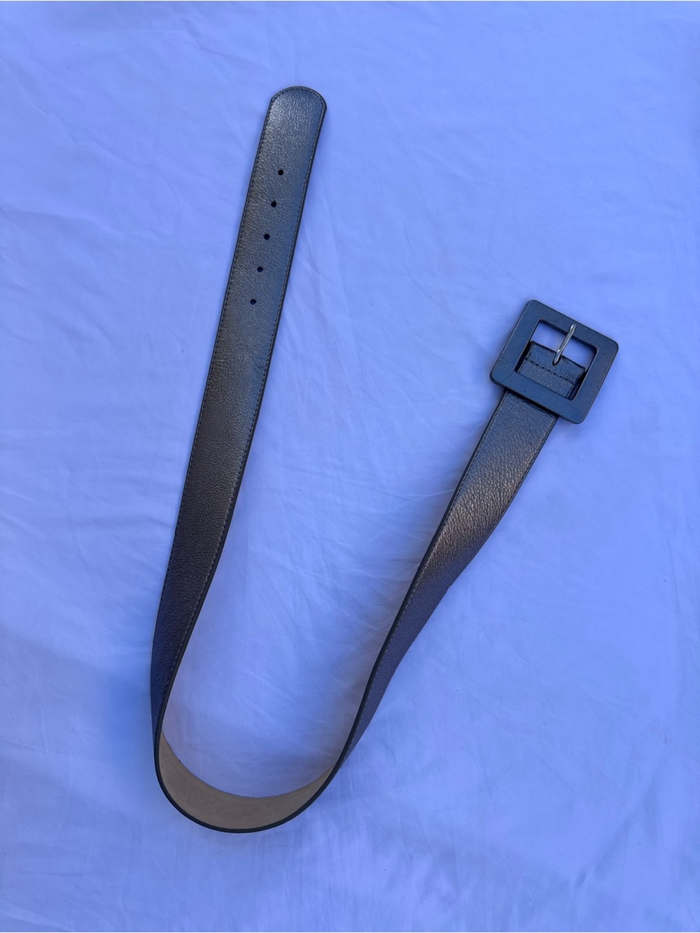 Leatherock Silver Leather Belt with Square Buckle